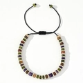 Vintage style beaded bracelet for men featuring colorful natural stones and woven cord - Purple Green Brown Mixed Beads-Black Cord-Single Bracelet