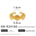 Detailed view of gold shell ring with measurements, waterproof and hypoallergenic features - Adjustable Open / Gold Triple Shell Style (NB-R24160)