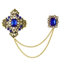 Antique gold star chain brooch with blue crystals and white pearls for suit lapels - TL25052-Royal Blue-Antique Gold