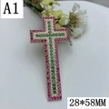 Ciondolo a croce placcato oro 18k con pietre rosa e verdi, misura 28x58mm - A1-Croce in Zirconia Colorata (28*58MM)