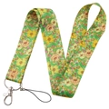 Spring yellow and green floral polyester lanyard with silver metal snap hook and loop - KP204-8 Yellow Green Floral Lanyard