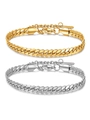Klassieke Cubaanse schakelarmband in goud en zilver met verstelbare karabijnsluiting - Set van 2 / Goud + Zilver