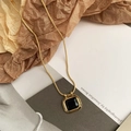 Titanium steel snake chain necklace featuring a square black zircon pendant in gold - Black