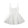 Detalle del vestido corto blanco con costuras de calidad y silueta evasé de línea A - S / Blanco