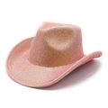Cappello da cowboy rosa glitterato con tesa larga e finitura metallica scintillante - M (56-58cm) / Rosa Acceso