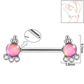 Pink opal flower nipple ring with silver barbell and detailed size measurements - 1.6x14mm (Threadless) / Style 8-Pink Glitter