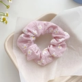 Pink daisy print mesh scrunchie hair tie with fresh floral pattern for women - Pink Floral
