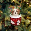 Weihnachtshund-Ornament mit Welpen in rotem Schneeflocken-Strumpf für Tannenbaum - Hänge-Stil I