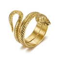 Polished gold stainless steel snake ring with adjustable wrap design and scale texture - US 7 / Gold