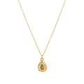 Titanium steel gold necklace featuring a green teardrop birthstone with hammered coin texture - August