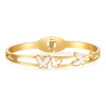 Goldenes Edelstahlarmband mit weißen Schmetterlingsanhängern im minimalistischen Stil - Gold (ZJ11189)