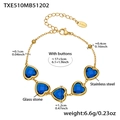 Edelstahlarmband in Gold mit fünf blauen Herz-Glassteinen und verstellbarem Verschluss - Blaues Strass-Armband (TXE510) / 17+5cm / Gold