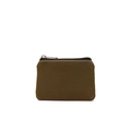 Minimalist olive green canvas coin purse with black zipper and white stitching detail - Forest Green