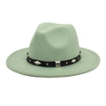 Detail of light green wool fedora with black belt strap and silver metal studs - M (56-58cm) / Mint Green