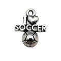 Antique silver finish I Love Soccer heart shaped sports charm pendant for DIY jewelry - I Love Soccer Heart