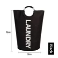 Large black folding laundry basket with aluminum handles and white laundry text, 72x38cm size - Black LAUNDRY Style (38x72cm)