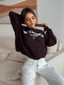 Pull en maille rayée marron à manches longues avec imprimé esthétique urbaine - S / café