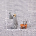 Miniature ancient poet Li Bai figurine with tea table set for bonsai micro landscape decor - Grey Poet Figure and Wine Table