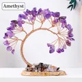 Natural amethyst money tree with golden brass wire on agate base crystal ornament - Amethyst Phoenix Tail Tree
