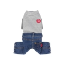 Grey knit and blue denim pet jumpsuit with Cuddle Champ heart patch for small dogs - S / Gray/Blue