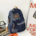 Retro-Denim-Rucksack im Patchwork-Design mit braunem Lederlogo und blauen Waschtönen - Ohne Anhänger / Blau