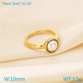Minimalist gold stainless steel ring with pearl, width 10mm and size range 7 to 10 - US 7 / Gold