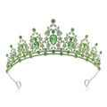Elegant silver bridal crown with intricate green rhinestones and pear-cut gemstones - No Comb Silver - All Green