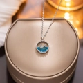 Silver whale jumping over blue crystal ocean pendant necklace for women - 8822 Steel Color With You In This Life