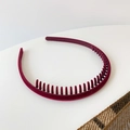 Elegant wine red velvet headband with non-slip teeth for women in minimalist retro style - Red