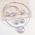 Set di gioielli minimalisti in argento con design ovale lucido inclusi collana e anello - Set da 4 pezzi color acciaio