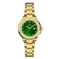 Golden quartz watch with green marble dial, date window and crystal bezel in octagon case - Gold Case Green Dial
