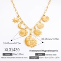 Collana in acciaio inossidabile dorato con ciondoli sole e luna e catena regolabile - Stile Multi-Ciondolo Sole Luna (XL31439) / Placcato Oro 18K