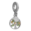 Silver Tree of Life charm pendant with green rhinestones and S925 engraved detail - Green Rhinestone Tree of Life (003)