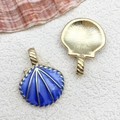 Blue enamel scallop shell pendant with gold trim for DIY jewelry making - 20x26mm Large Shell / Blue