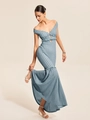 Sexy blue V-neck knit backless maxi dress with textured wave hem and slim fit silhouette - S / Teal