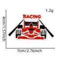 Detailed close-up of a red racing car embroidery patch showing 7cm x 4cm size dimensions - Racing Patch #14 (Cartoon Race Car)