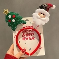 Festive red Christmas headband with Santa Claus and sparkling star tree decorations - Sequin Tree and Santa Headband