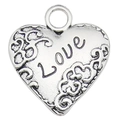 Vintage silver alloy heart pendant featuring a Love engraving and embossed patterns - Heart Shaped Love Letter (11438)