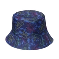 Detail of dark blue canvas bucket hat with vibrant neon dinosaur line art patterns - M (56-58cm) / Dark Blue Line Dinosaur (O)