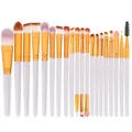 Détail du set de 20 pinceaux de maquillage avec embouts dorés et poils en fibres - Manche Blanc + Tube Doré