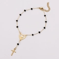 Dettaglio del bracciale rosario in acciaio inossidabile 304 dorato con cuore e croce - 18+3cm / Nero Oro
