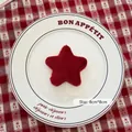 Deep red plush star Christmas ornament 8x8cm decoration on white ceramic plate - Dark Red Star