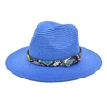 Detail of blue woven fedora hat featuring a stylish snakeskin band and metal buckle - M (56-58cm) / Sapphire Blue