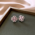 Orecchini a fiore con zirconi rosa a cuore e cristalli micro-pave placcati argento - Perno in Argento - Stile Fiore Argento Rosa