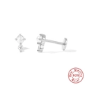 S925 sterling silver earring with pearl and zircon detail shown in front and side views - Pearl Zirconia (Style 1) / White Gold