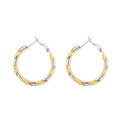 Detail of two-tone gold and silver twisted rope hoop earrings with metallic finish - Two-Tone Twisted Earrings (E956-GO-ST)