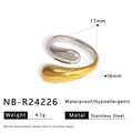Macro detail of two-tone stainless steel open ring with interlocking teardrop design - Adjustable Open / Spliced Two Tone Water Drop Style (NB-R24226)