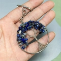 Handmade silver wire tree of life keychain with polished blue gemstone fragments - Tree of Life Keychain / Lapis Lazuli