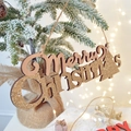 Merry Christmas wooden hanging ornament with gold glitter pine tree and natural twine cord - Natural Wood Glitter Letter Sign 30*10cm