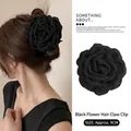 Pince à cheveux fleur rose noire en mousseline 9cm pour décoration de coiffure - Grand 9cm / Noir